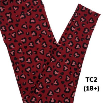 LuLaRoe Womens Leggings Size TC2 Love Ya Red Hearts Cheetah Leopard Plus 18+ NWT