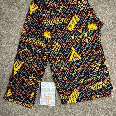 LuLaRoe Black Yellow Teal Tribal Aztec Pattern Geometric Leggings Tall & Curvy