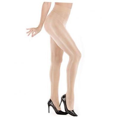 Women's Super Sexy Shiny Sheer Control Top Footed Tights Silk One Size Skin