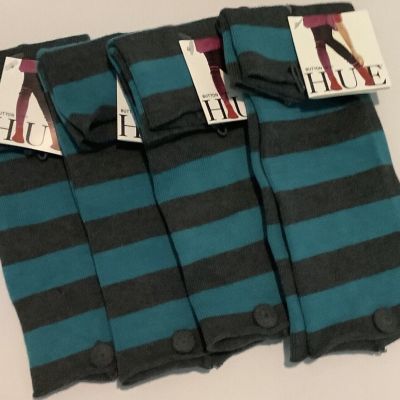 Retro 90’s HUE BUTTON UPS Footless Leg Warmers Stripe Dk. Gray Aqua Lot Of 4