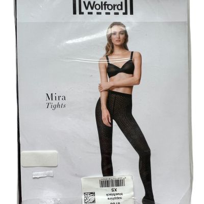 Wolford Mira Tights Size XS New Sapphire Blue/Black Patterned Mini Polka Dots