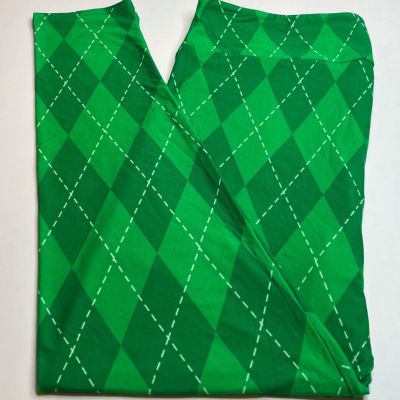 NEW LuLaRoe TC2 Leggings GREEN WHITE Plaid Tartan St PATRICK ARGYLE Diamond Golf