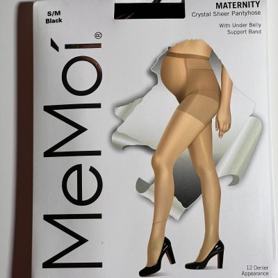 MeMoí Maternity Crystal Sheer Pantyhose W/Under Belly Support Band Sz S/M Black