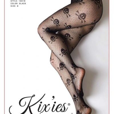 ??KIX'IES??Full Waisted Fishnet SKULL Tights Pantyhose Stockings