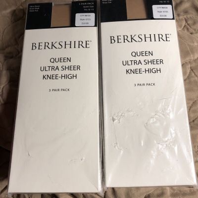 Berkshire Queen Ultra Sheer Knee High Stockings 6 PAIR CITY BEIGE Fits 10-13