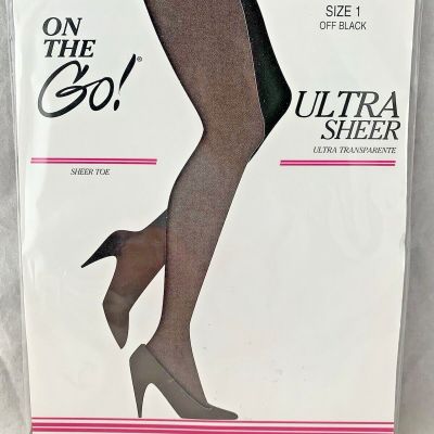 On the Go Ultra Sheer Pantyhose Womens Size 1 Sheer Toe Off Black          B25-1