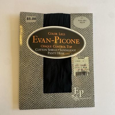 Evan-Picone Color Legs Vintage Pantyhose Nylons Black Medium Control Top 452