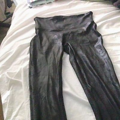 Spanx Faux Leather Moto Shine Stretch Leggings Black  Size Medium