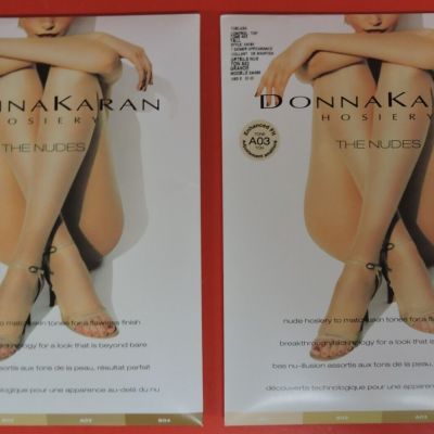 2 PR NIP DONNA KARAN TOELESS CONTROL TOP TALL/GRANDE A03 TONE PANTYHOSE-LOT #1