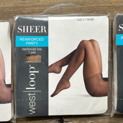 3 Pack: West Loop Sheer Reinforced Panty & Toe Pantyhose, Size C, Nude  USA Made