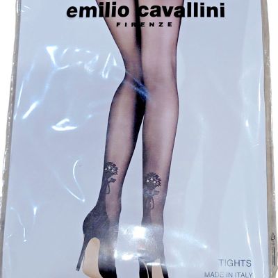 Emilio Cavallini Firenze Black Tights W/Rhinestones One Size Made In Italy New