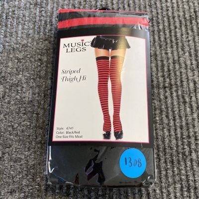 Music Legs Striped Thigh Hi Women’s Black Red One Size Fits Most Stockings