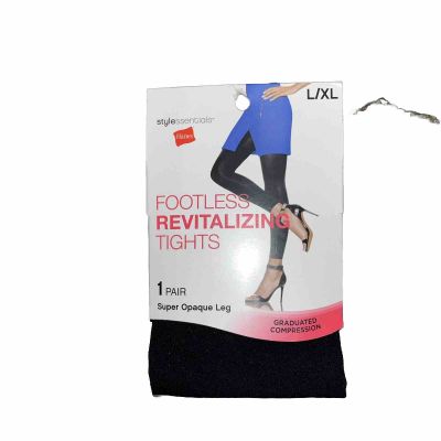 Hanes Style Essentials Footless Revitalizing Tights Black L/XL Super Opaque New