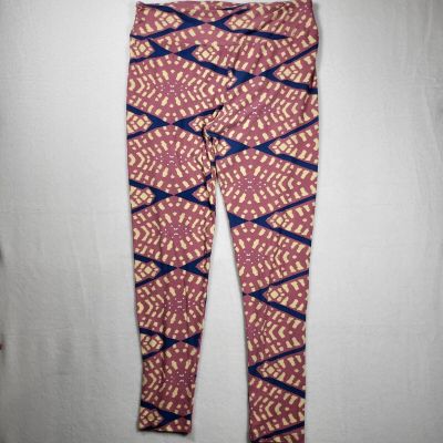 TC LuLaRoe Tall and Curvy Leggings Pink Blue White Geometric Print Workout