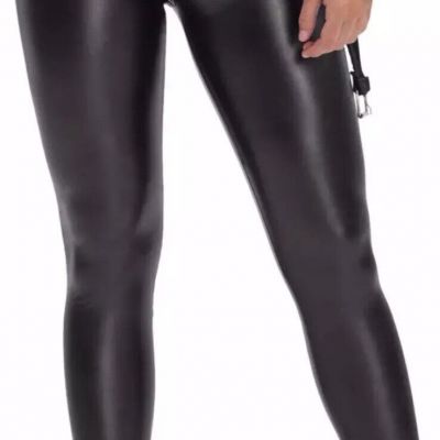 HUE Women's Leatherette High Rise Leggings sz Medium Black Faux Leather