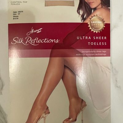 NewHanes Silk Reflections Ultra Sheer Toeless Ctrl Top Pantyhose Bisque Beige EF