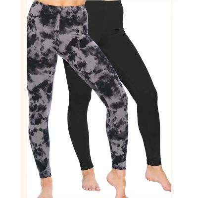 2 pk Hi Clasmix Plus Size Leggings for Women XL High Waisted black & Tie Die