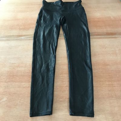 Spanx Faux Leather Legging Women L Black Mid Rise Stretch Shiny Athleisure