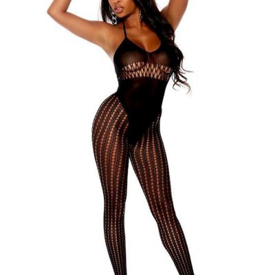 sexy ELEGANT MOMENTS crochet NET opaque HALTER crochless FOOTLESS bodystocking