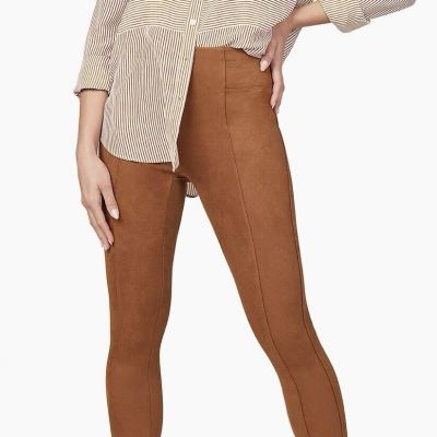 Spanx Faux Suede Leggings Sz 1X Cognac Brown High Rise Pull On Pant Soft Cropped