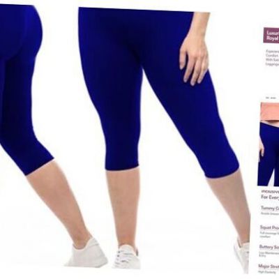 High Waisted Leggings for Women - Comfortable One Size Plus Capri Royal Blue