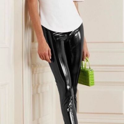 Wolford Amina Muaddi latex black leggings pants shiny New 38 US 8