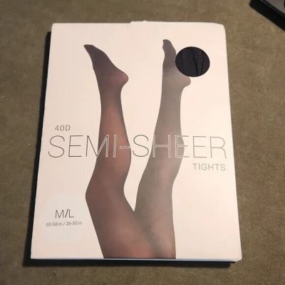 new FOREVER 21 semi-sheer tights M/L black  hoisery open package legwear 40D nwt