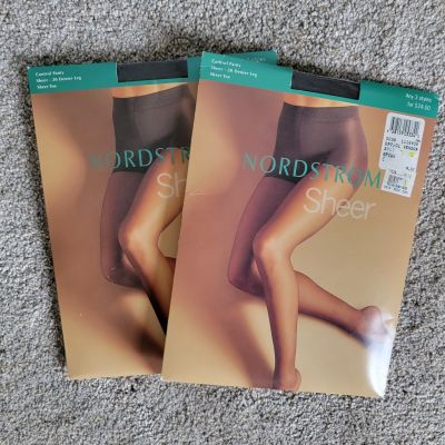 NWT Nordstrom Sheer 2 Packs Vintage 02 Control Panty Sheer Toe Pantyhose Brown C