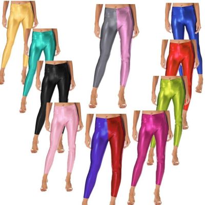 US Womens Shiny Holographic High Waisted Yoga Pants Sports Workout Tights Pants