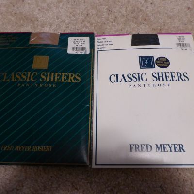 2 Pr. Fred Meyer Brand Classic Sheers Sandaltoe Pantyhose Size A Black & Beige