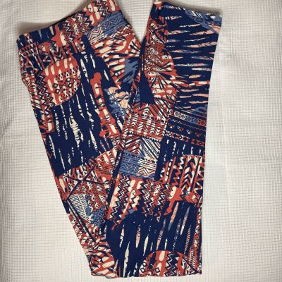 New Woman’s LuLaRoe Navy Pale Light Red Gulf Blue Bone Geo Pattern Leggings TC