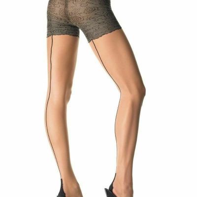 Leg Avenue 7211 Backseam Cuban Heel Sheer Tights With Lace Panty