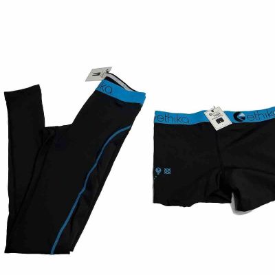 Ethika Subzero Women’s Small Black Teal Performance Workout Leggings/shorts Set