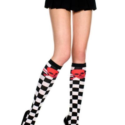 sexy MUSIC LEGS skulls CROSSBONES checker CHECKERED knee HIGH hi STOCKINGS socks