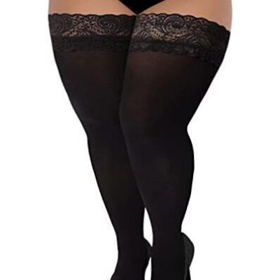 Plus Size Thigh High Stockings Lingerie Silicone Lace Top One Size Plus Black