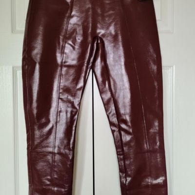 NEW Spanx Faux Patent Leather Shiny Leggings Ruby Burgundy Size Medium NWT