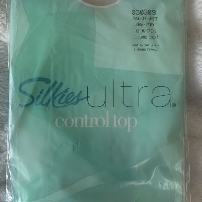 Silkies Ultra Control Top Large Off White/ Cream 030309 With Ultra Sheer Legs