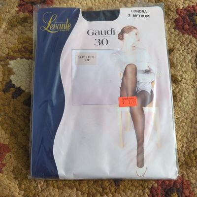 New Levante Gaudi 30 Control Top Pantyhose Size 2 Medium Londra Black Made Italy