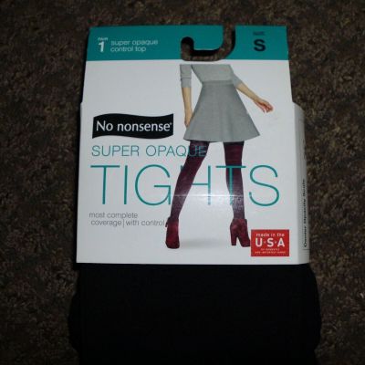 No Nonsense Super Opaque Control Top Tights Black Size Small NEW