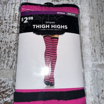 SPIRIT Pink & Black Stripped Thigh Highs One Size - NEW IN PACKAGE