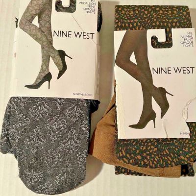 2 Pair  Nine West Opaque Tights Medallion Print & Animal Print  Size M/L  NIP