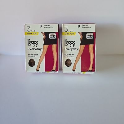 L'eggs Everyday Support Reinforced Toe Pantyhose SUNTAN 6 pair Size B 43179 #171