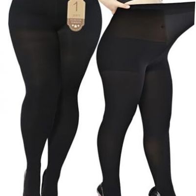 Plus Size 80D Tights for Women - Opaque Stockings, Run 3X-Large-4X-Large Black