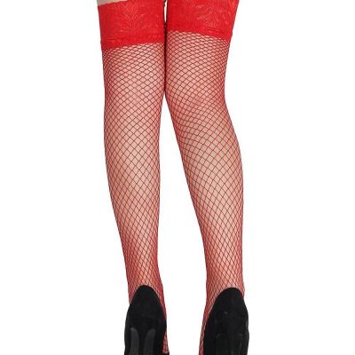 Red Fishnet Thigh High Stockings