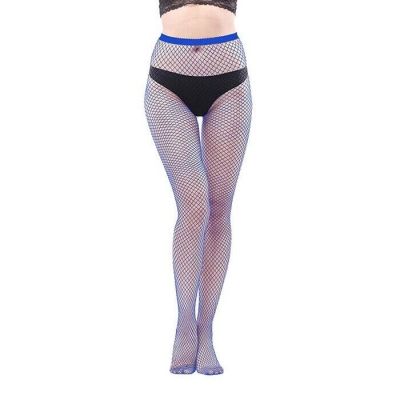 Blue Colored Stockings Fishnets Leggings Mesh Nylon/Spandex Waist High One-Size