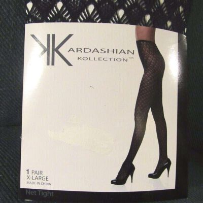 Kim Kardashian Kollection PATTERNED Tights Plume Net DARK NAVY / BLACK Sz XL NEW