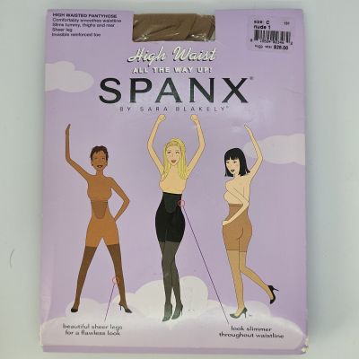 Spanx High Waist Pantyhose All The Way Up Size C Nude Tummy Control Slimming