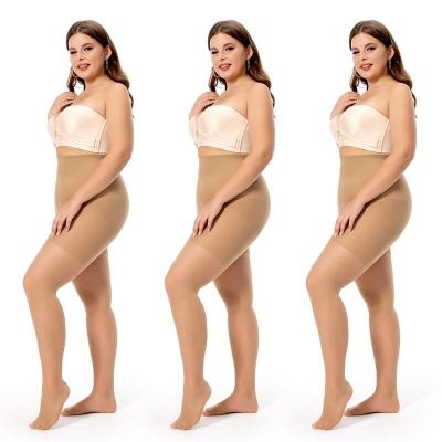 3 Pairs Plus Size Sheer Control Top Tights for Women Chubby Girls- Queen Size...