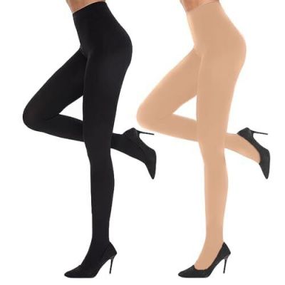 Fleece Lined Tights for Women - 100D Opaque Warm Winter Medium Black & Nude