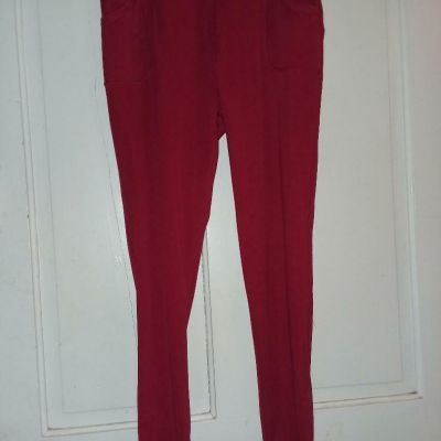 Women's Brand New Solid Red Leggings, Sz. M-L With Pockets!!